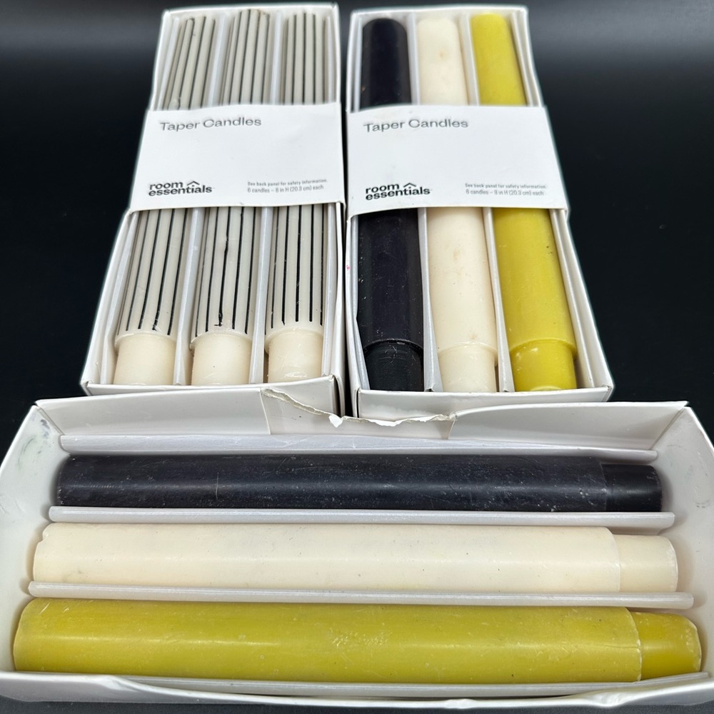 (15) Room Essentials‎ White & Black Striped Taper Candles - & yellow
